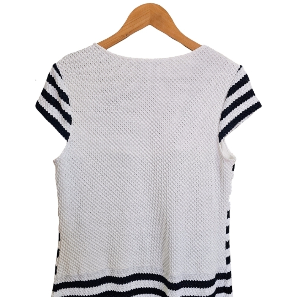 Diane Von Furstenberg Suji Honeycomb Knit Square Neck Striped Dress Size 14 - Picture 10 of 16
